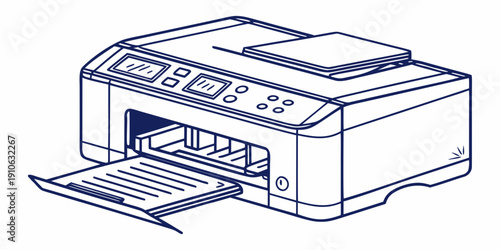 A detailed illustration of a multifunctional printer with paper tray extended.