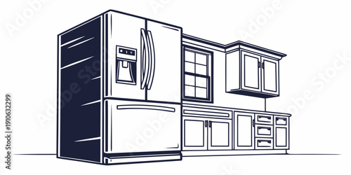 Modern kitchen with a large refrigerator and built-in appliances