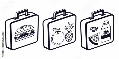 Three lunch boxes with different types of food inside.