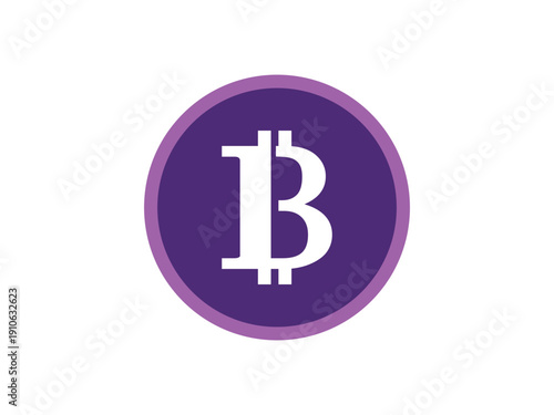 Bitcoin cryptocurrency symbol in a circle, with a purple outline.