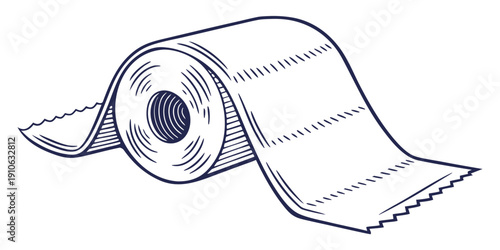 A roll of toilet paper with a partially unrolled sheet.