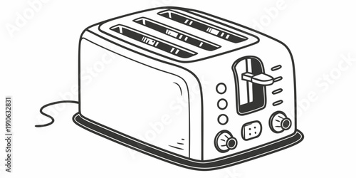 A vintage style toaster with four slots and a lever on the side.