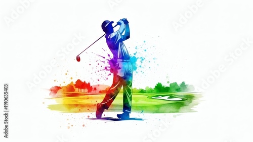 Vibrant Golfer in Action on Green Course.