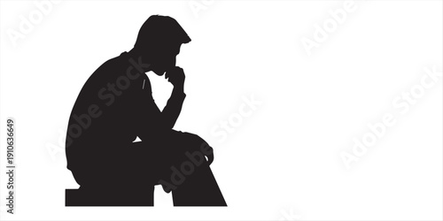 Silhouette of a man sitting on a chair with his hand on his chin, appearing to be in deep thought or contemplation.