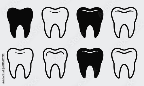 Tooth Vector Icons, black teeth illustrations representing dentistry symbols, healthy and clean tooth concepts, dental care, oral hygiene, dental clinic, and professional vector graphics 
