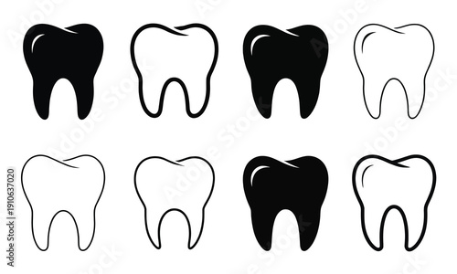 Tooth Vector Icons, vector icon collection featuring black teeth symbols, dental health and hygiene icons, healthy tooth illustrations, dentistry concepts, oral care, and professional vector graphics 