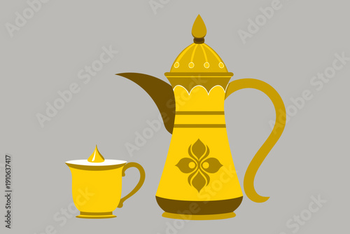 Traditional arabic coffee pot and cup