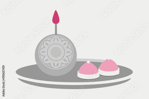 Diwali puja thali with diya and mithai