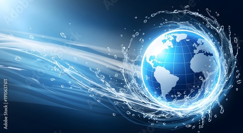 Glowing earth with swirling light trails and digital effects