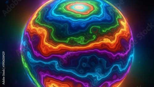 Vibrant Neon Globe with Swirling Patterns.