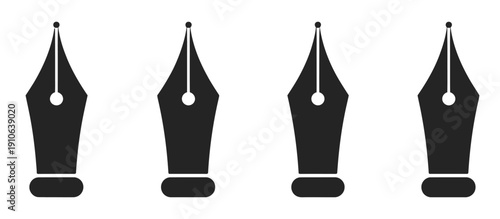 Set with Old Fountain Pen Nibs Vector Icons, retro fountain nib pen tip illustrations, vintage writing instruments, calligraphy symbols, stationery design elements, artistic tools, and professional