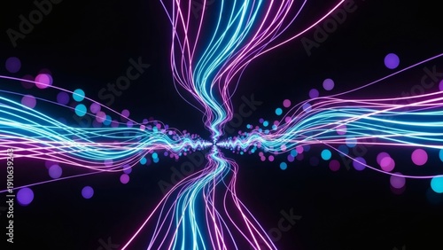 Vibrant Neon Light Trails and Particles.