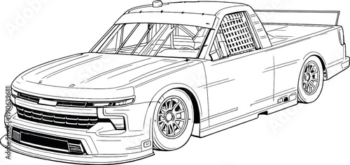 american circuit car racing truck vector isolated line art
