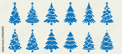 Blue Pine Tree Forest Clipart PNG, Evergreen Tree Illustration Bundle, Winter Pine Tree Collection Art, Blue Forest Landscape Design Set, Christmas Tree Silhouette Graphic, Conifer Tree Digital Art Pa