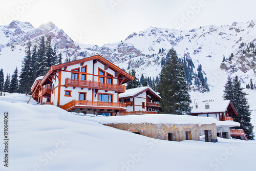 house villa chalet in winter mountain