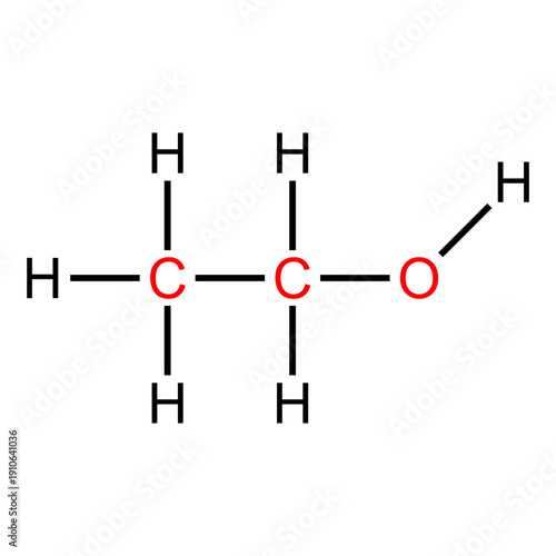 Structural formula of ethanol molecule showing carbon, hydrogen, and oxygen atoms with single bonds.