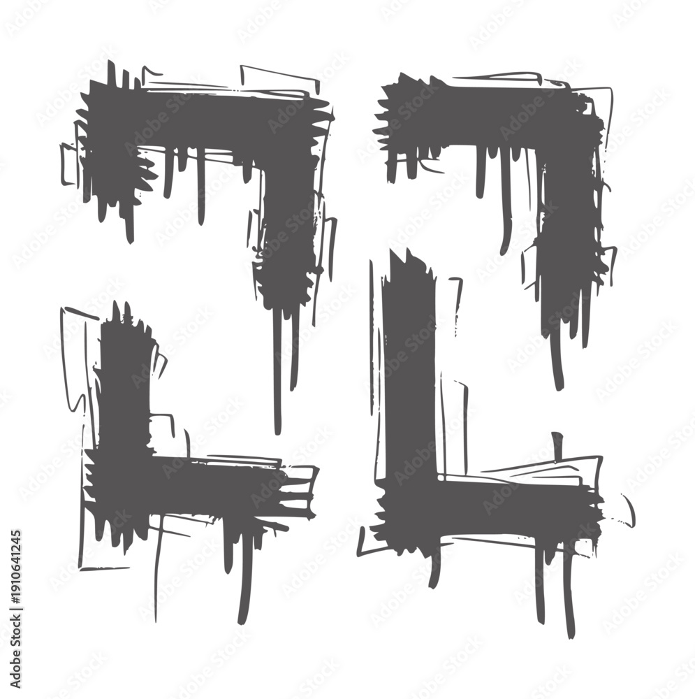 Obraz premium Four dark grey abstract brush stroke corner
