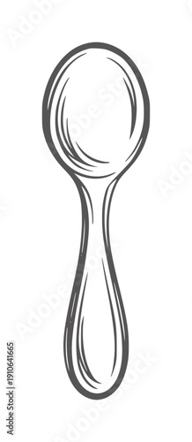 Hand drawn of a single spoon with charcoal lines utensil kitchen eating food