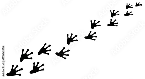 Black handprints forming a diagonal line on white background.