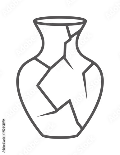 Minimalist line of a cracked ceramic vase broken pottery
