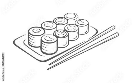 Minimalist of sushi rolls and chopsticks a plate food