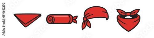 Collection of red bandanas shown in different folded and tied styles