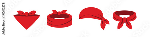 Collection of red bandanas and neckerchiefs tied in various styles