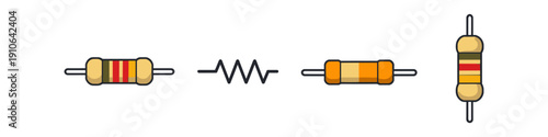 Set of electronic resistors and schematic symbol for electrical resistance