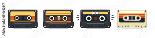 Collection of vintage cassette tapes with different designs and colors