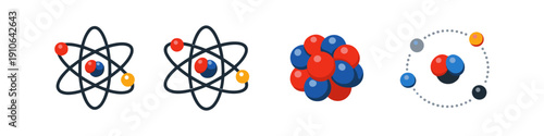 Set of atomic models and nucleus representations with orbiting electrons