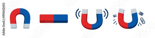 Collection of horseshoe and bar magnets demonstrating magnetic attraction and fields