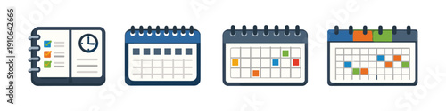 Set of four different calendar and planner icons representing scheduling and time management