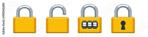 Four yellow padlocks showing different states of security and access