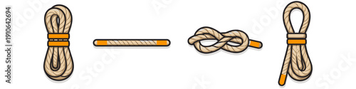 Collection of illustrated rope knots and coiled rope segments with orange accents