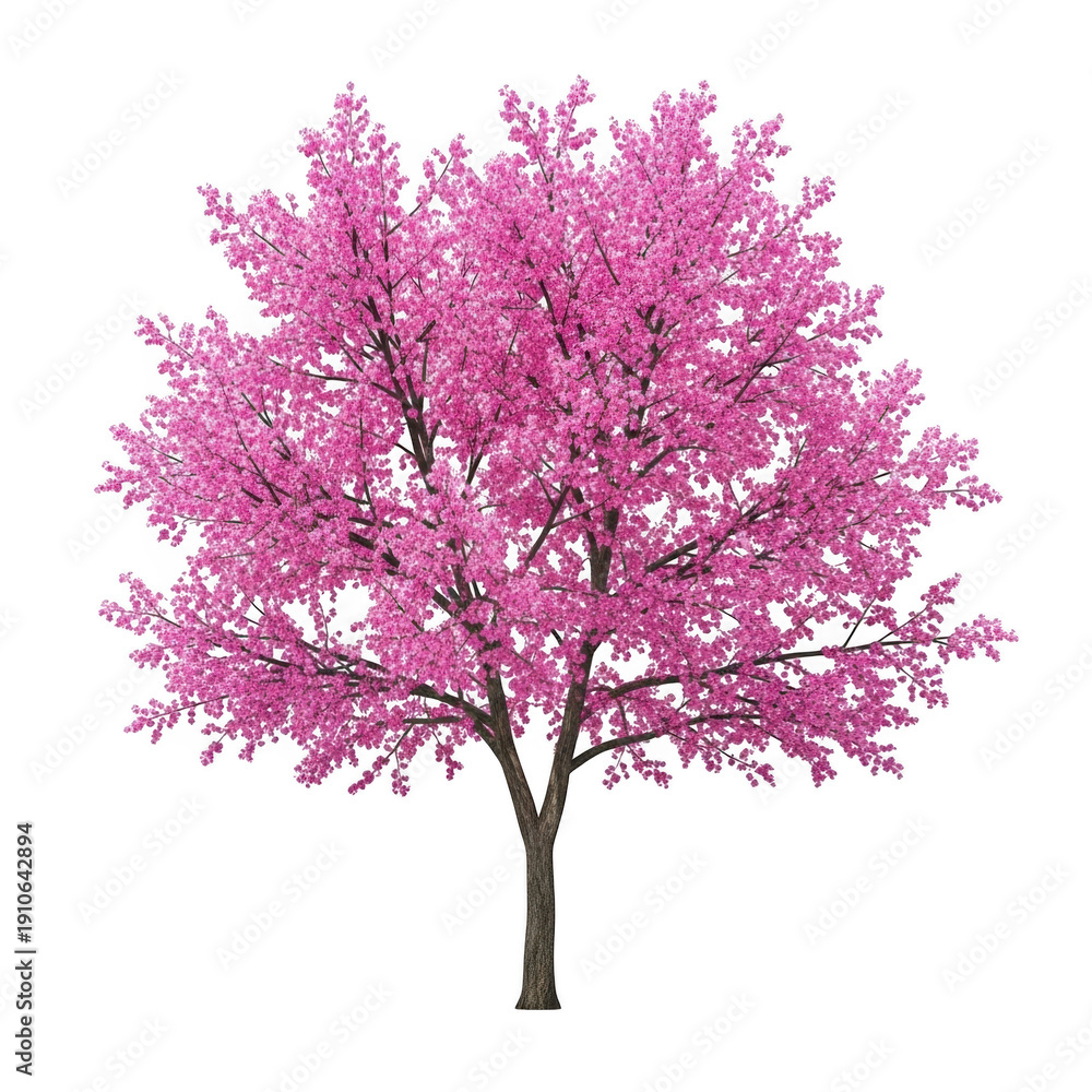 Obraz premium A beautiful pink flowering tree standing alone against a white background isolated on transparent background