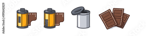 Vintage film rolls and canisters, representing analog photography and nostalgia
