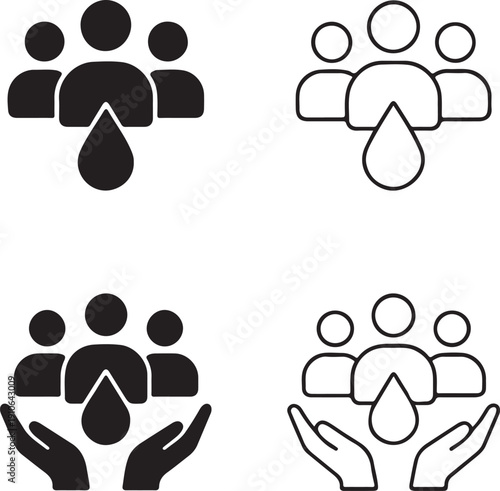 Isolated Hemophilia Support Community Icon Set, Hemophilia Support Community Icon, Hemophilia Support Solid Black Icon, Hemophilia Support Outline Vector For Patient Network Design
