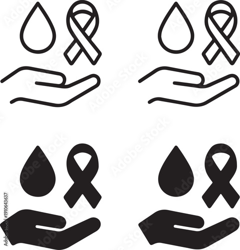 Isolated Hemophilia Care Campaign Icon Set, Hemophilia Care Campaign Icon, Hemophilia Care Campaign Solid Black Icon, Hemophilia Care Campaign Outline Vector For Medical Awareness Design