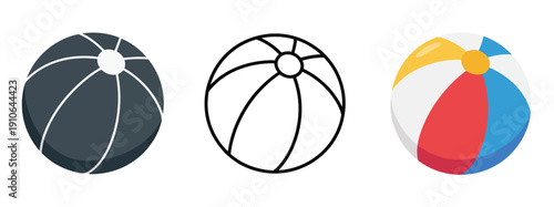 Summer Independence Holidays Beach Ball Striped Playful Icon, playful summer vector icon showing striped beach ball, holiday and vacation theme, outdoor games, seaside recreation, family fun