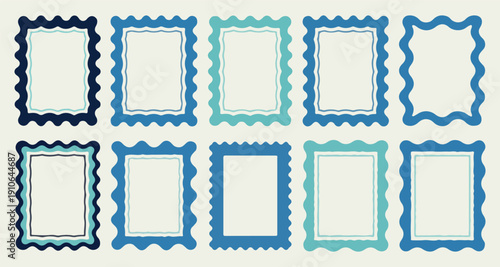 Decorative Wave Border Frame Set, Teal Aqua Scallop Edge Clipart, Ocean Wave Square Frame Design, Vintage Wavy Border Collection, Nautical Decorative Frame Bundle, Blue Green Ornamental Border, Digita