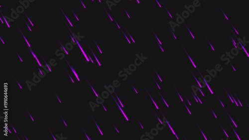 Abstract background with many purple glowing lines, like falling meteors or digital rain on a dark background. The concept of cyberspace, data streams, and neon animations.