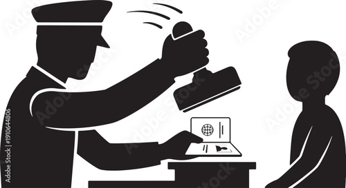 vector of a customs officer stamping a passport