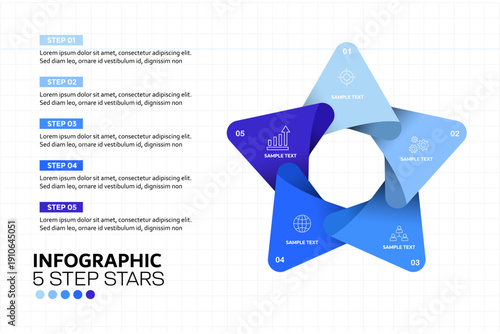 5-option infographic in the shape of a blue star complete with icons and explanatory text for business presentations, annual marketing and business banners