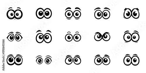 Cartoon Eyes Expressions In Hand Drawn Style Set. Emotions And Reactions Doodle Sketch Collection. Facial Expressions Variety. Isolated Vector Illustration