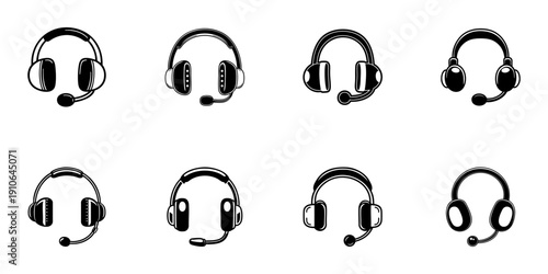 Headset Collection In Hand Drawn Style Set. Communication, Gaming, Customer Support Doodle Sketch Collection. Audio Equipment Variety. Isolated Vector Illustration