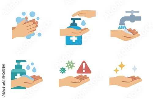 Hand Hygiene, Hand Washing & Sanitization Safety Icons