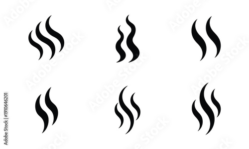 Symbol of Aromas Vector Icons Set, vector icon collection featuring aroma symbols, hot steam, smell indicators, fragrance signs, cooking and beverage scent graphics, and clean flat vector illustration