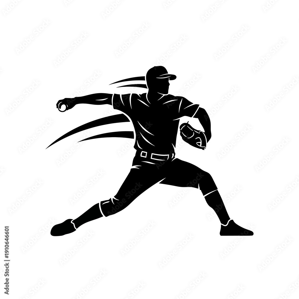 Naklejka premium Baseball Pitcher Silhouette Throwing Ball Vector Illustration