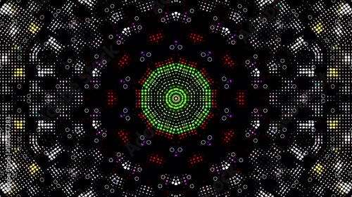 Futuristic background video with symmetrical geometric shapes and modern kaleidoscope motion.	