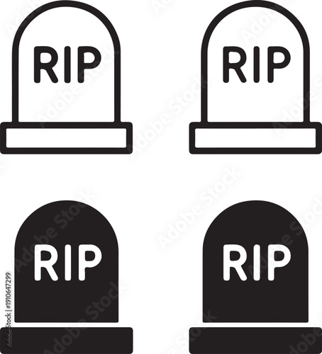 Isolated Gravestone Tombstone Icon Set, Gravestone Tombstone Icon, Gravestone Tombstone Icon Solid Black, Gravestone Tombstone Icon Outline Vector For Cemetery Memorial Funeral Design